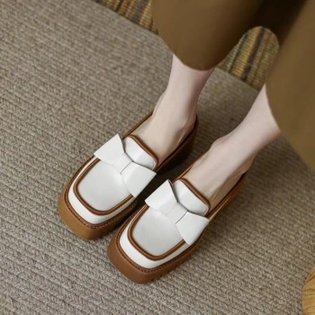 2023 Personalizados NOVOS Moda Bow Pu Sapatos de Mulheres do Dedo do pé Redondo Primavera de Sapatos Senhoras Sapatos do Designer de Sapatos Branco Preto 34-39