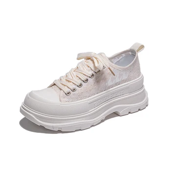 2023Women Tênis Aumento da Altura de Sapatos Casuais Mulher Branca Calçados da Nova coleção Primavera / Verão Sola Grossa 5cm