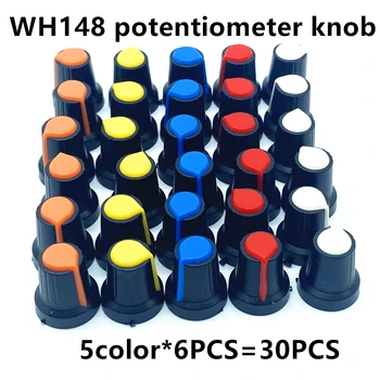 30pcs 5color WH148 potenciômetro botão pac(cobre core) 15X17mm 6mm Eixo do Furo AG2 Amarelo Laranja Azul Branco Vermelho 5color*6PCS=30PCS