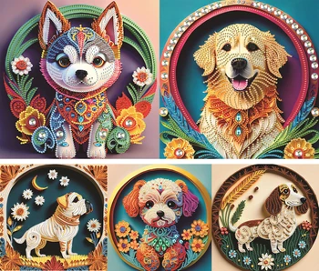 5D DIY Diamante Pintura Kit Diamond Arte Kits de Adultos Iniciantes Animal Cão, Diamante Arte da Pintura para Pais e Filho em Casa Wall Deco