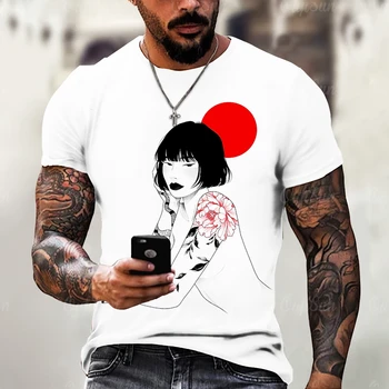 A nova safra T-Shirts Para os Homens Japaness Padrão do Estilo Impressos em 3D de Manga Curta Moda Oversized T-shirt dos Homens com Roupas Casuais