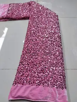 Africana, Lantejoulas cor-de-rosa de Veludo Tecido de Renda Nigeriano Casamento Rendas 2023 Alta Qualidade Lace francesa Laço de Tecido Para o Vestido de