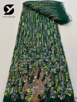 Africana Lantejoulas Noivo Rendas, Bordado de Alta Qualidade, com Cercadura, Nigéria, francesa, Tule, Material de Costura, 2023, Y8102
