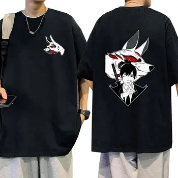 Anime Motosserra Homem T-shirt Manga Hayakawa Aki Fox Diabo Kon Print T-shirts, masculina Casual Algodão de Manga Curta T-Shirts Streetwear