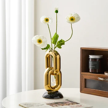 Cadeia em forma de Vaso de Luxo de Decoração de Casa de Estilo Nórdico Quarto Enfeites de Arte Moderna de Design de Vasos de Cerâmica Decorativa Vaso de Artesanato