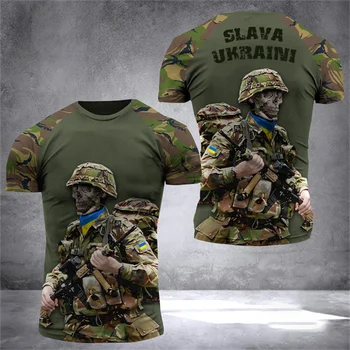 Camiseta Bandeira ucraniana de Impressão Padrão Exército de Homens Superior Vintage Casaco Frouxo de grandes dimensões Camisa uso Casual Manga Curta