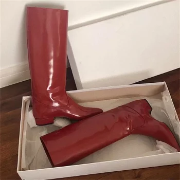 Cavaleiro Longas Botas de Couro Sapatos de Senhoras Sólido Churry Meados de Calcanhar Designer Joelho Bota Dedo Apontado Microfibra Zapatos Mujer