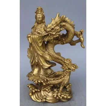 Chinês De Bronze De Dragão Guanyin Guan Yin Deusa Estátua De Buda