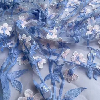 De alta qualidade Linda Flor de Tule Bordado em Tecido Floral Laço Bordado de Material de Malha vestuário Vestido de Tecido de DIY