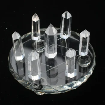 Feng Shui sete estrelas matriz natural de cristal branco transparente pilares de pedra + placa da base de dados de decoração