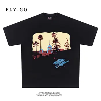 FLYGO Americano da Califórnia Inn nicho de impressão de grande porte Masculino e feminino na moda a marca de manga curta t-shirt 14