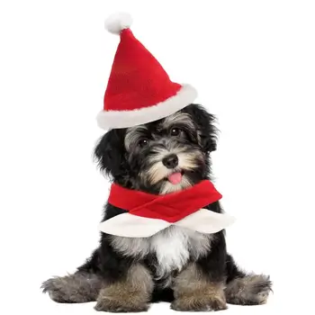Gato De Estimação Do Cão Chapéu De Natal Com Lenço Ajustável Chapéu De Papai Noel Para O Cão E O Natal Animal De Estimação Malha Lenço Vermelho Cão De Natal Trajes De Estimação