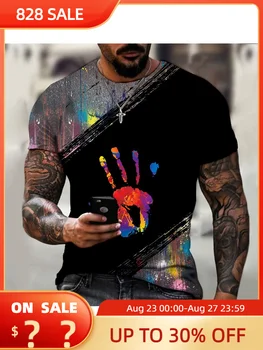 Graffiti colorido Handprint Impressão 3d Unisex T-shirt 2023 Popular de Verão de grandes dimensões manga Curta Topo
