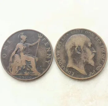 King Edward Vii 31mm Batalha Deusa Moeda de Cobre do reino Unido 1902-1910 1 moeda de um Centavo da Moeda Original