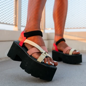 Moda 2023 Nova Verão de Mulheres Sandálias Peep-Toe Sapatos da Mulher de Salto Alto Platfroms Casual Cunhas para as Mulheres, Salto Alto Sapatos