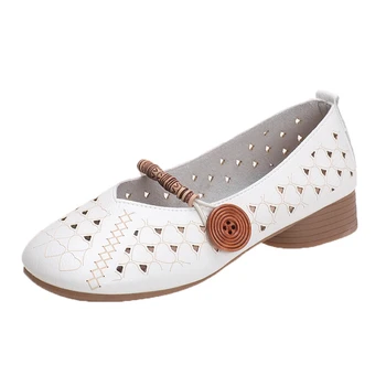 Moda Branco Calçados Casuais Das Mulheres De Verão, Sapatos Oco Respirável Sapatos De Senhoras Bailarina Mocassim Condução Sapatos