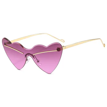 Moda formato de Coração as Mulheres de Luxo, Óculos de sol Vintage da Marca do Designer de Doces Cores de Óculos sem aro Feminino Gradiente de Óculos de Sol UV400