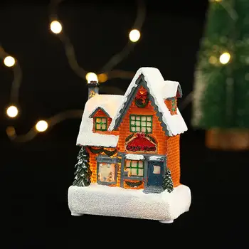 Natal Casa Estatueta Charmoso de Natal Brilhando Casa Ornamento Festiva Resina Artesanato Quentes de Natal Microlandscape de Neve Casa