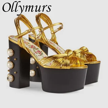 Ollymurs Nova Marca De Luxo De Moda De Verão De Plataforma Sandálias Super Altas Calcanhar Chunky Calcanhar Cravejado De Sandálias Sapatos Mulheres