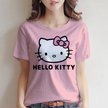 Olá Gato Kawaii 3D T-Shirt da Moda Algodão Y2k Para a Menina Mulheres Roupas de Manga Curta Doce Estilo Streetwear