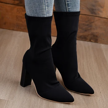 Outono, Moda De Nova Bombas De Mulheres Botas De 2023 Goth Tornozelo Vestido De Camurça Mulheres Sapatos De Salto Alto Chelsea Esticar O Dedo Apontado Mulheres Botas