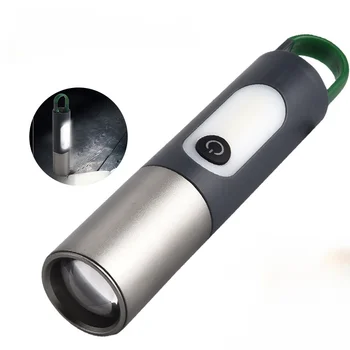 Portátil Mini Lanterna Recarregável USB Chaveiro de Luz Acampando ao ar livre LED Dimmable Lanterna Com Bateria