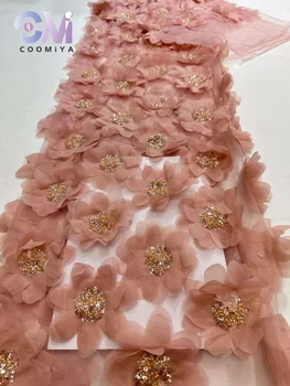 Processo intenso 3D Flor Vestido de Festa de Casamento da Série Bordado Europa de Luxo Pesado Miçangas e Lantejoulas Tecido de Qualidade Superior