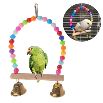 Pássaro Swing Poleiro do Papagaio Gaiola Pendurada Brinquedos com Plástico Colorido Esferas de Metal Sinos para Pequenos Periquitos Peônia Tigre Pele B03E