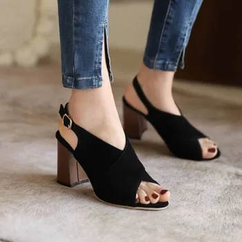 Tamanho grande tamanho grande tamanho Grande dedo do pé Aberto sandálias Grosso Calcanhar womens sapatos com design simples e elegante, Confortável