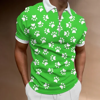 Verão masculina Gola polo camisa Camisa de Golfe de Ilusão de Ótica de Impressão 3D de Rua de Manga Curta Zíper de Impressão Designer de Moda Respirável