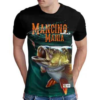 Verão T-shirt masculina fish 3D imprime em torno do pescoço ao ar livre casual entusiasta da pesca T-shirt de secagem rápida respirável superior