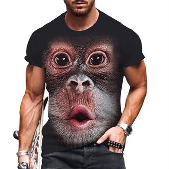 Verão T-Shirt Masculina men's T-Shirts da Moda Macaco Impressão 3D Tops de Manga Curta Casual Roupas Engraçadas O-Pescoço Solto Camisa Oversized