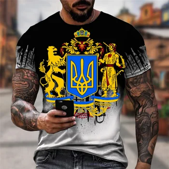 Vintage Masculina ucraniano T-Shirts para os Homens T-Shirt de Impressão 3D Roupas Sinalizador de Mangas Curtas de Verão, O Decote em Harajuku Superior Coisas estranhas
