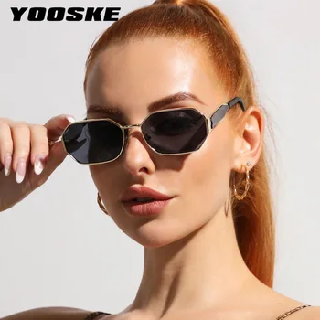 YOOSKE Pequeno Irregular Óculos de sol para Homens Vintage Metal Óculos de Sol de Marca de Luxo Designer de Ouro Preto, de Óculos Tons UV400